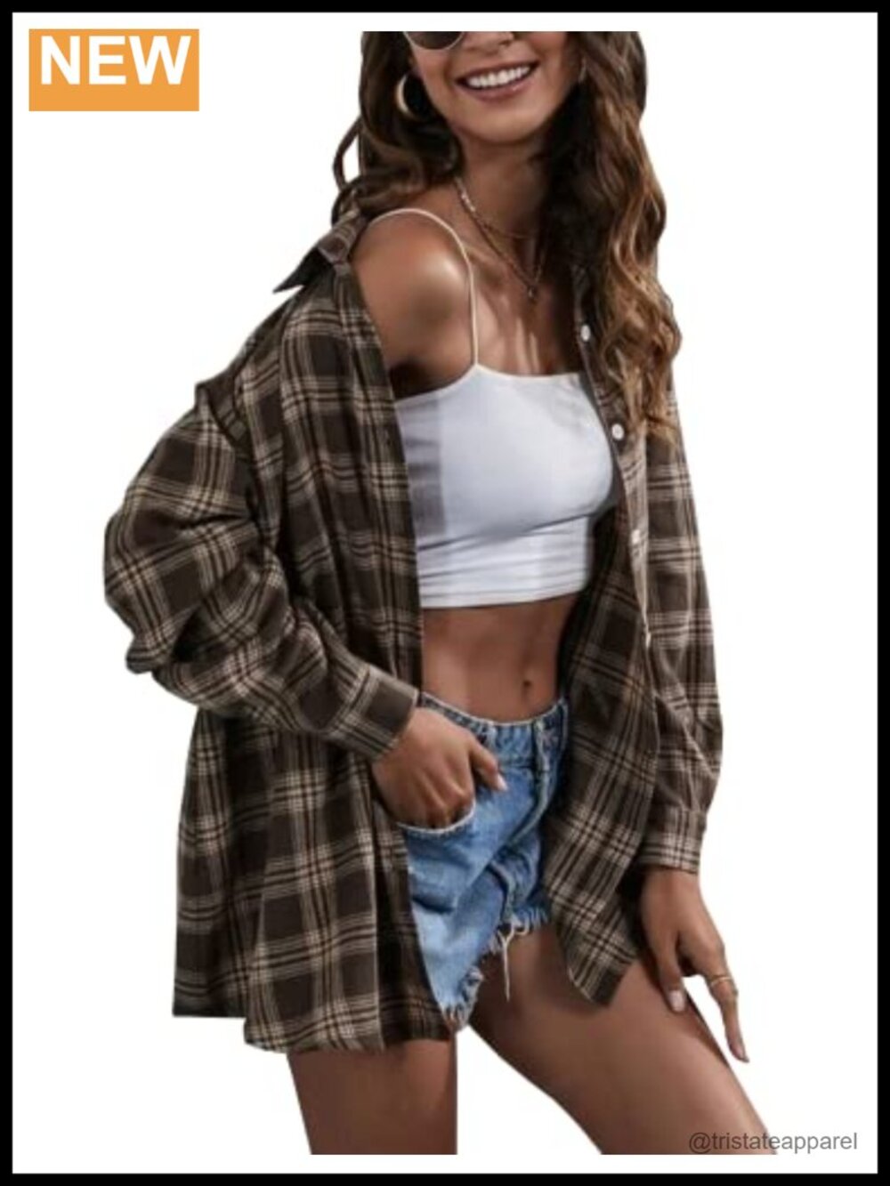 Oversized Plaid Flannel Shirt Button Down Long Sleeve Casual Top